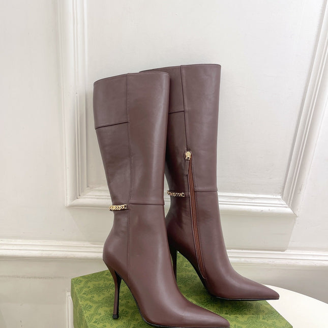 SIGNORIA KNEE BOOTS 4.5CM IN WALNUT BROWN CALFSKIN