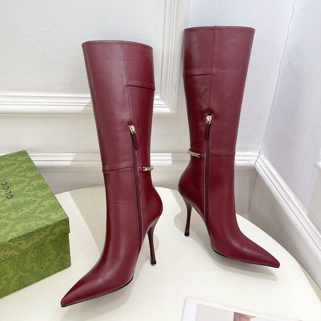 SIGNORIA KNEE BOOTS 10.5CM IN BURGUNDY RED CALFSKIN