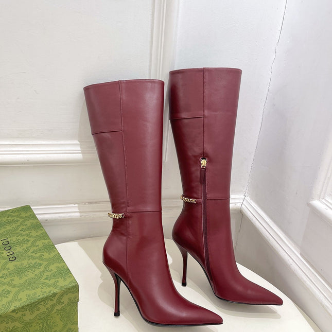 SIGNORIA KNEE BOOTS 10.5CM IN BURGUNDY RED CALFSKIN