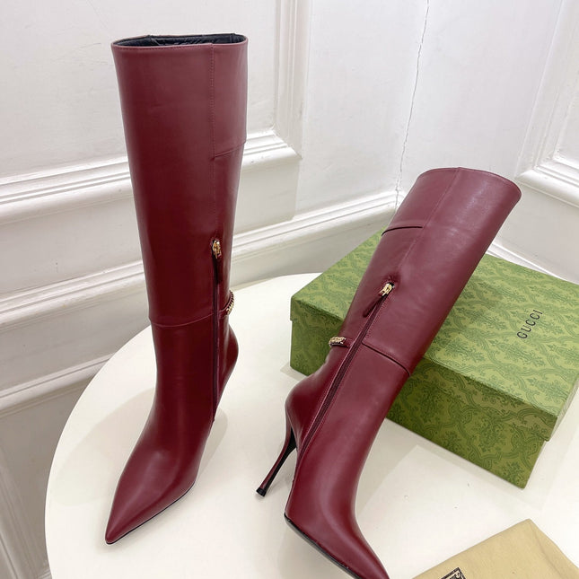 SIGNORIA KNEE BOOTS 10.5CM IN BURGUNDY RED CALFSKIN