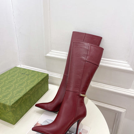 SIGNORIA KNEE BOOTS 10.5CM IN BURGUNDY RED CALFSKIN