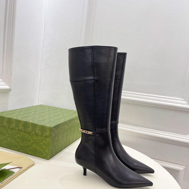 SIGNORIA KNEE BOOTS 4.5CM IN BLACK CALFSKIN