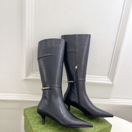 SIGNORIA KNEE BOOTS 4.5CM IN BLACK CALFSKIN
