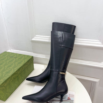 SIGNORIA KNEE BOOTS 4.5CM IN BLACK CALFSKIN