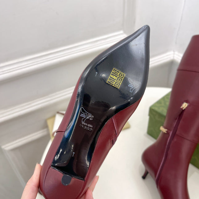 SIGNORIA KNEE BOOTS 4.5CM IN BURGUNDY RED CALFSKIN