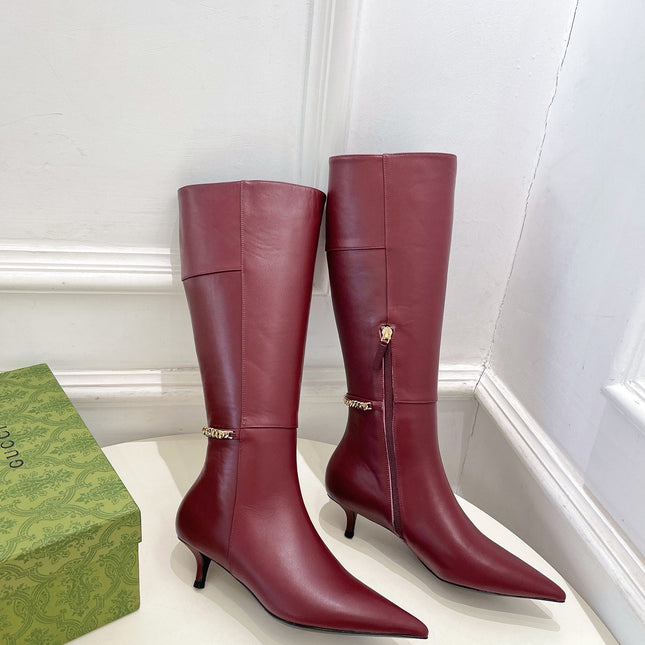 SIGNORIA KNEE BOOTS 4.5CM IN BURGUNDY RED CALFSKIN
