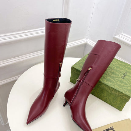 SIGNORIA KNEE BOOTS 4.5CM IN BURGUNDY RED CALFSKIN