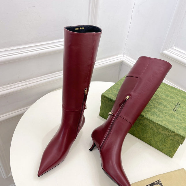 SIGNORIA KNEE BOOTS 4.5CM IN BURGUNDY RED CALFSKIN