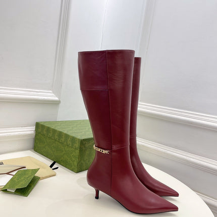 SIGNORIA KNEE BOOTS 4.5CM IN BURGUNDY RED CALFSKIN