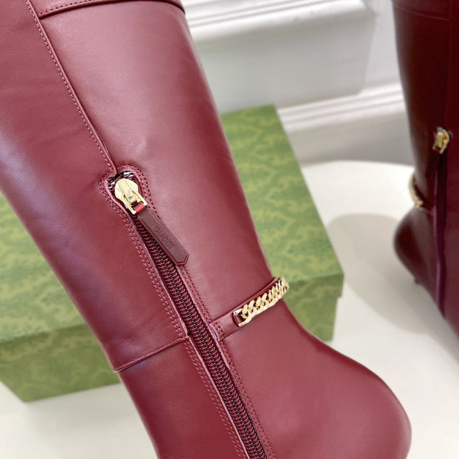 SIGNORIA KNEE BOOTS 4.5CM IN BURGUNDY RED CALFSKIN