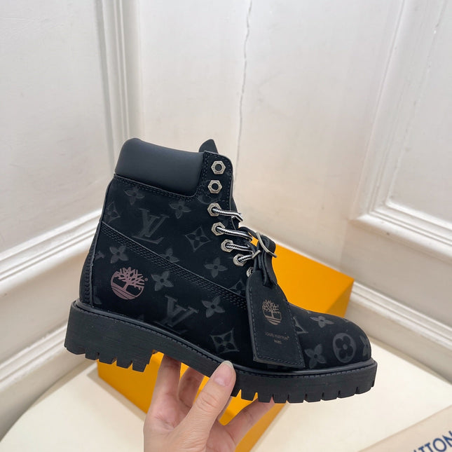 LV X TIMBERLAND MARTIN BOOT IN BLACK MONOGRAM SUEDE