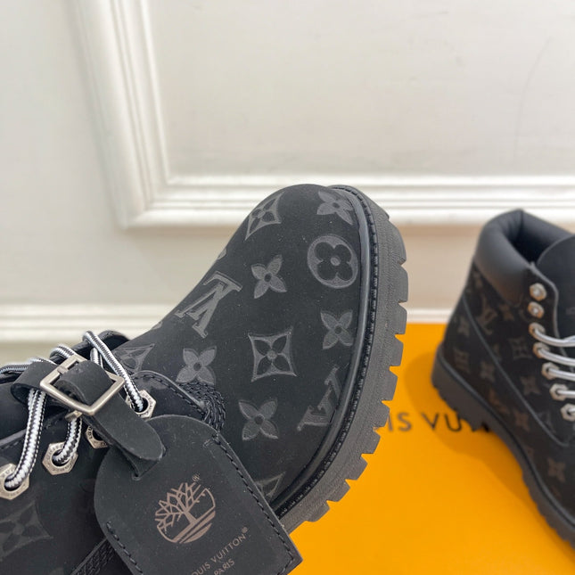 LV X TIMBERLAND MARTIN BOOT IN BLACK MONOGRAM SUEDE