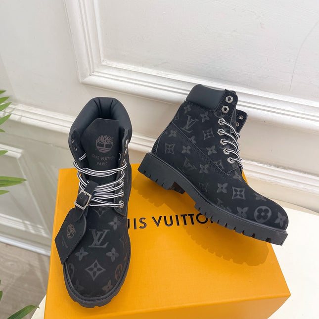 LV X TIMBERLAND MARTIN BOOT IN BLACK MONOGRAM SUEDE