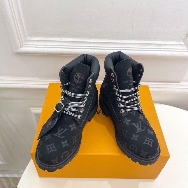 LV X TIMBERLAND MARTIN BOOT IN BLACK MONOGRAM SUEDE