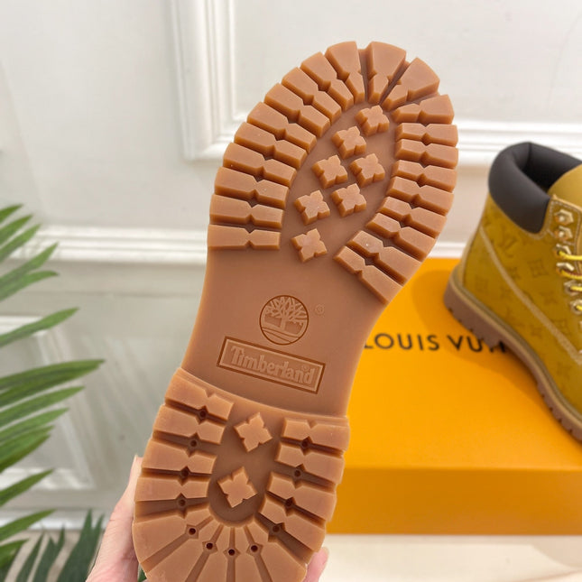 LV X TIMBERLAND MARTIN BOOT IN PEANUT BROWN MONOGRAM SUEDE