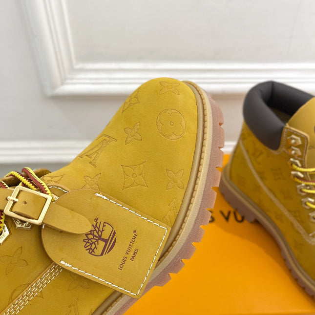 LV X TIMBERLAND MARTIN BOOT IN PEANUT BROWN MONOGRAM SUEDE