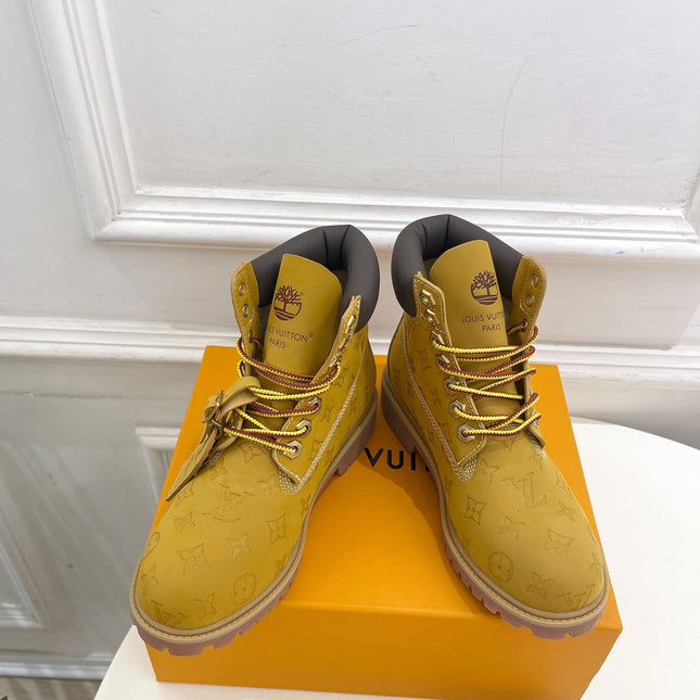 LV X TIMBERLAND MARTIN BOOT IN PEANUT BROWN MONOGRAM SUEDE