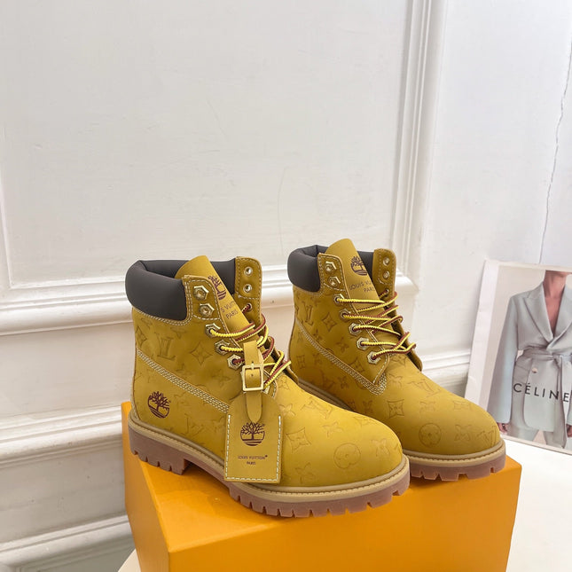 LV X TIMBERLAND MARTIN BOOT IN PEANUT BROWN MONOGRAM SUEDE