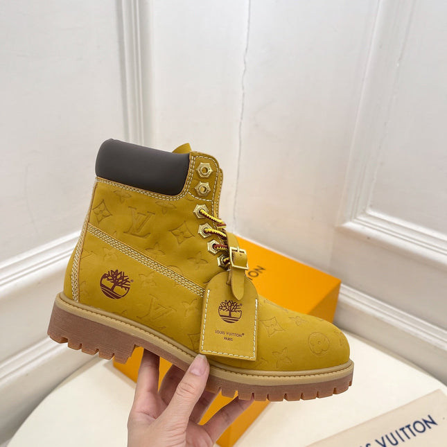 LV X TIMBERLAND MARTIN BOOT IN PEANUT BROWN MONOGRAM SUEDE