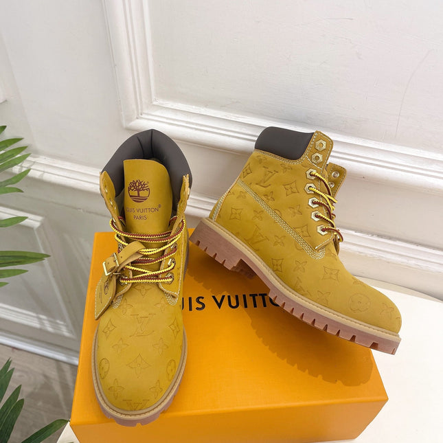 LV X TIMBERLAND MARTIN BOOT IN PEANUT BROWN MONOGRAM SUEDE