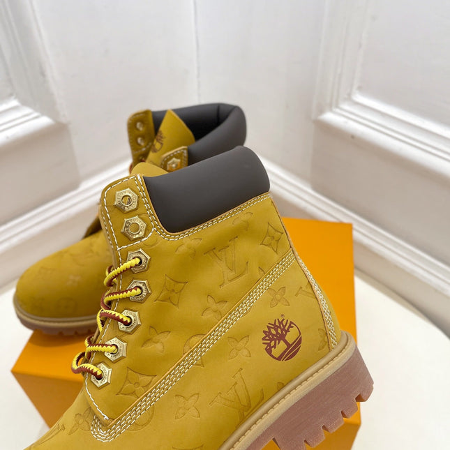LV X TIMBERLAND MARTIN BOOT IN PEANUT BROWN MONOGRAM SUEDE