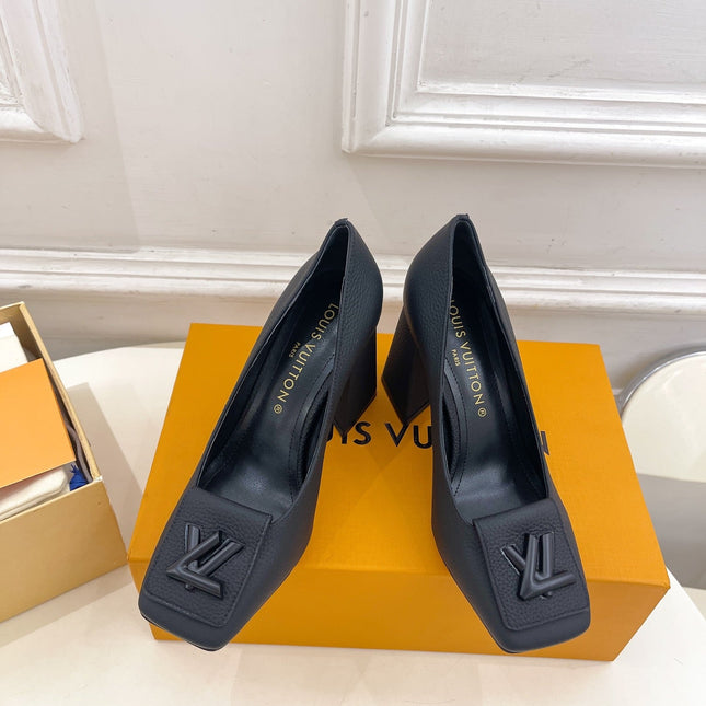 SHAKE PUMP BLOCK HEEL 9 CM SANDALS IN BLACK PEPPLE CALFSKIN