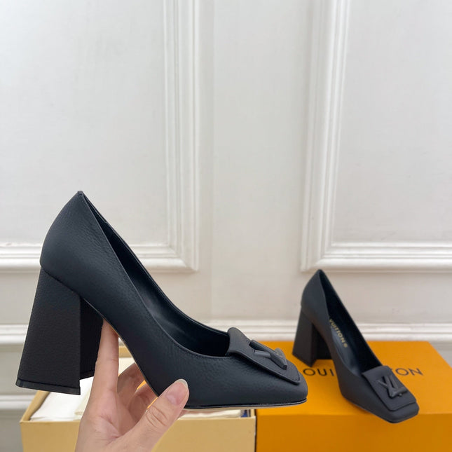 SHAKE PUMP BLOCK HEEL 9 CM SANDALS IN BLACK PEPPLE CALFSKIN