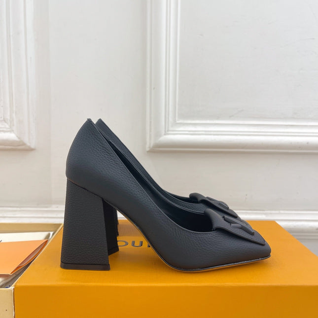 SHAKE PUMP BLOCK HEEL 9 CM SANDALS IN BLACK PEPPLE CALFSKIN