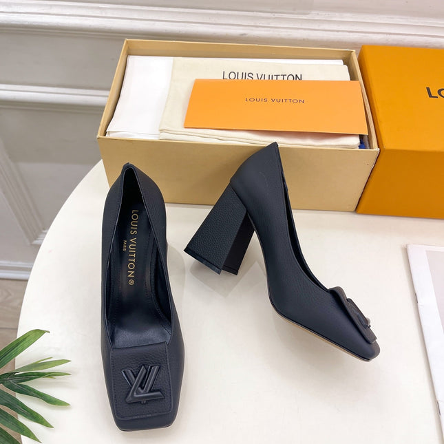 SHAKE PUMP BLOCK HEEL 9 CM SANDALS IN BLACK PEPPLE CALFSKIN