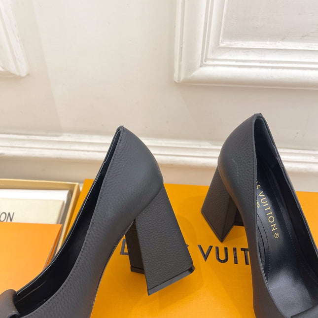 SHAKE PUMP BLOCK HEEL 9 CM SANDALS IN BLACK PEPPLE CALFSKIN