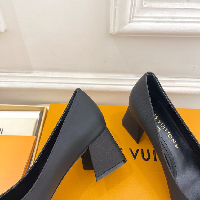 SHAKE PUMP BLOCK HEEL 5.5 CM SANDALS IN BLACK PEPPLE CALFSKIN