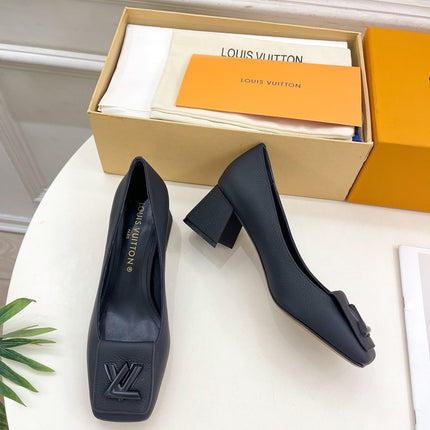 SHAKE PUMP BLOCK HEEL 5.5 CM SANDALS IN BLACK PEPPLE CALFSKIN