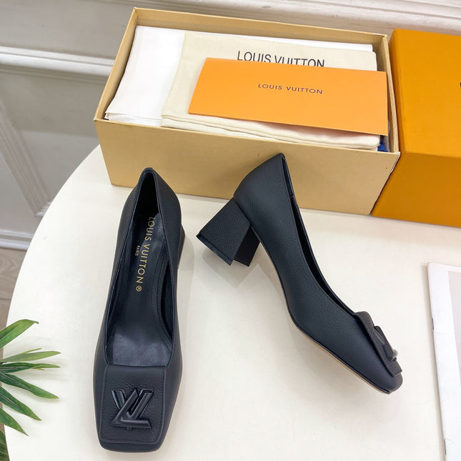 SHAKE PUMP BLOCK HEEL 5.5 CM SANDALS IN BLACK PEPPLE CALFSKIN