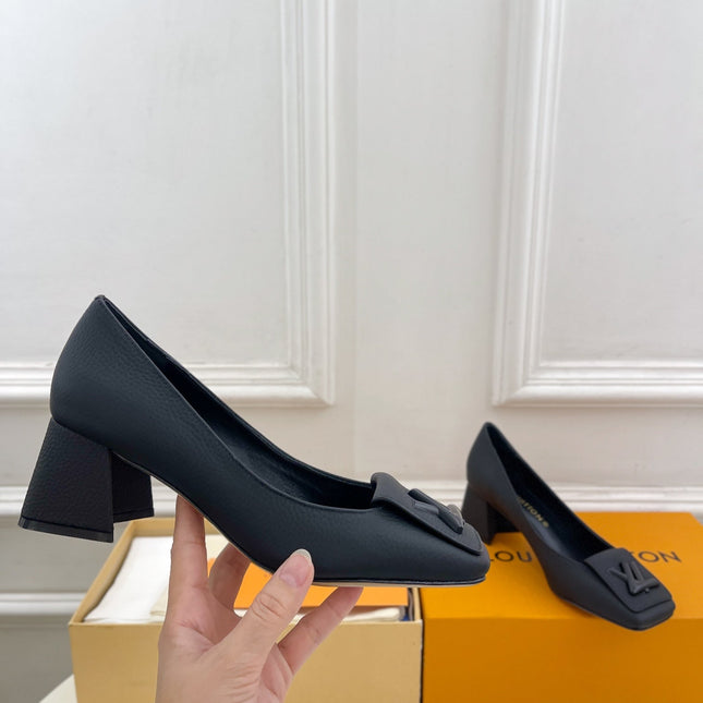 SHAKE PUMP BLOCK HEEL 5.5 CM SANDALS IN BLACK PEPPLE CALFSKIN