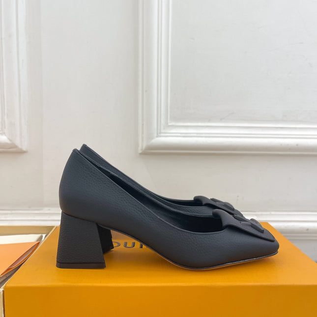 SHAKE PUMP BLOCK HEEL 5.5 CM SANDALS IN BLACK PEPPLE CALFSKIN