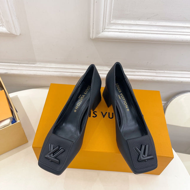 SHAKE PUMP BLOCK HEEL 5.5 CM SANDALS IN BLACK PEPPLE CALFSKIN
