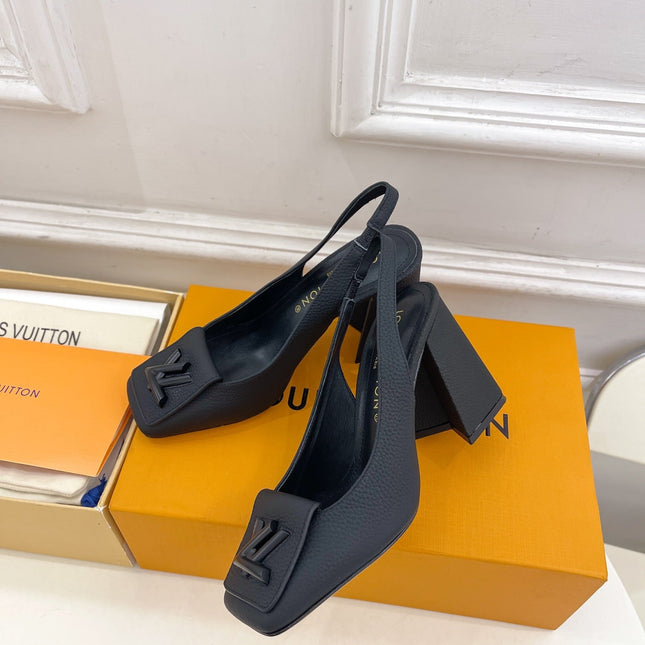 SHAKE SQUARE-TOE BLOCK HEEL 9 CM SANDALS IN BLACK PEPPLE CALFSKIN