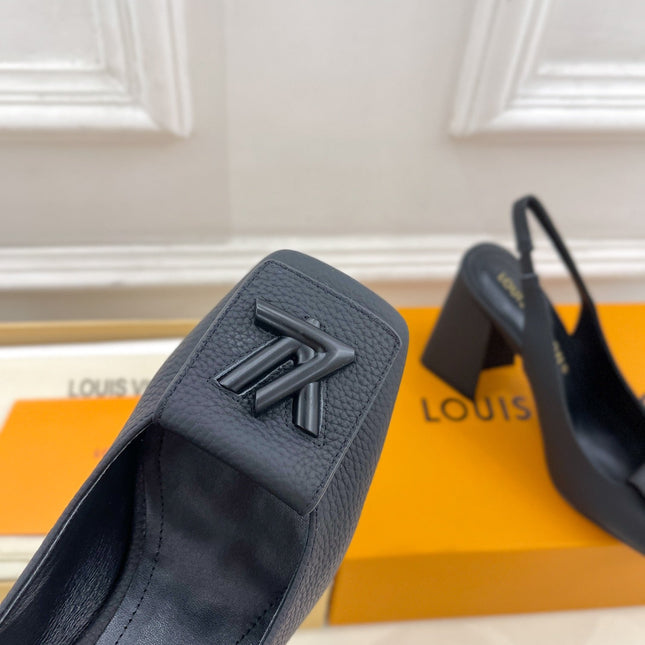 SHAKE SQUARE-TOE BLOCK HEEL 9 CM SANDALS IN BLACK PEPPLE CALFSKIN