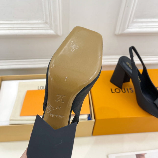 SHAKE SQUARE-TOE BLOCK HEEL 9 CM SANDALS IN BLACK PEPPLE CALFSKIN
