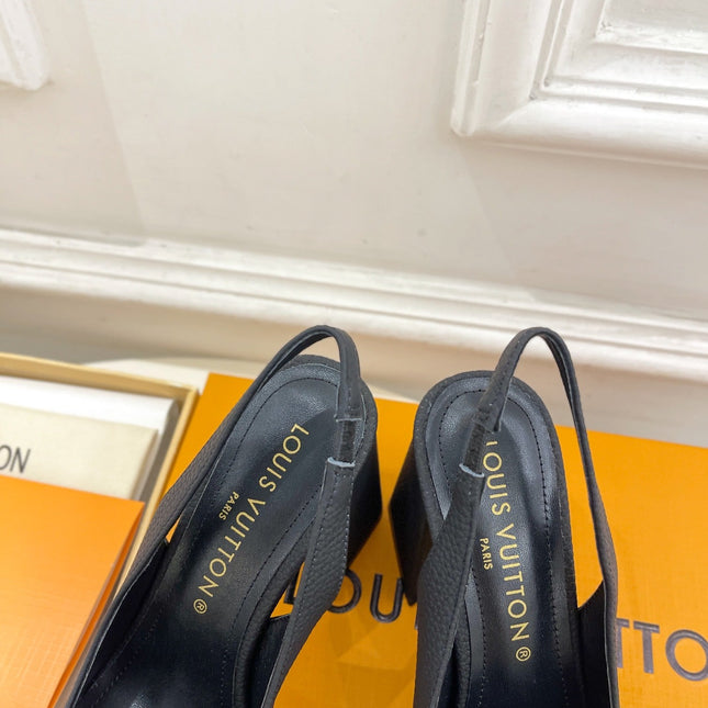 SHAKE SQUARE-TOE BLOCK HEEL 9 CM SANDALS IN BLACK PEPPLE CALFSKIN