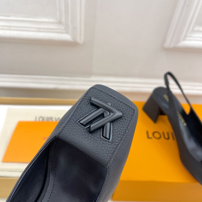 SHAKE SQUARE-TOE BLOCK HEEL 5.5 CM SANDALS IN BLACK PEPPLE CALFSKIN