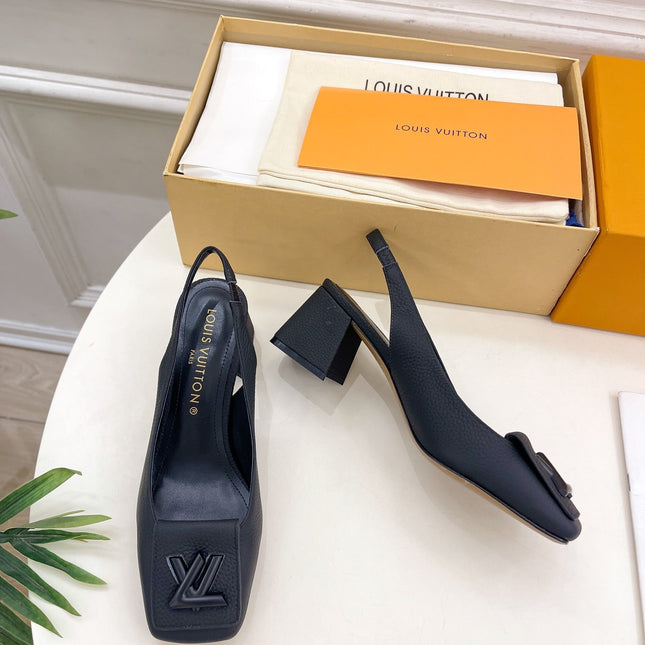 SHAKE SQUARE-TOE BLOCK HEEL 5.5 CM SANDALS IN BLACK PEPPLE CALFSKIN