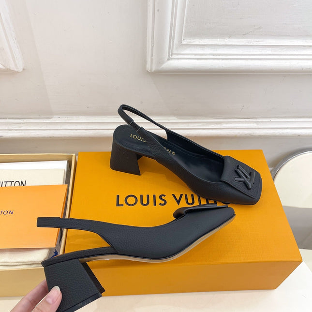 SHAKE SQUARE-TOE BLOCK HEEL 5.5 CM SANDALS IN BLACK PEPPLE CALFSKIN