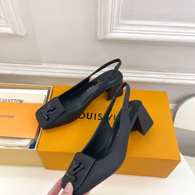 SHAKE SQUARE-TOE BLOCK HEEL 5.5 CM SANDALS IN BLACK PEPPLE CALFSKIN