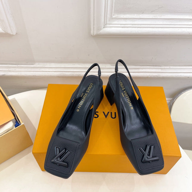 SHAKE SQUARE-TOE BLOCK HEEL 5.5 CM SANDALS IN BLACK PEPPLE CALFSKIN