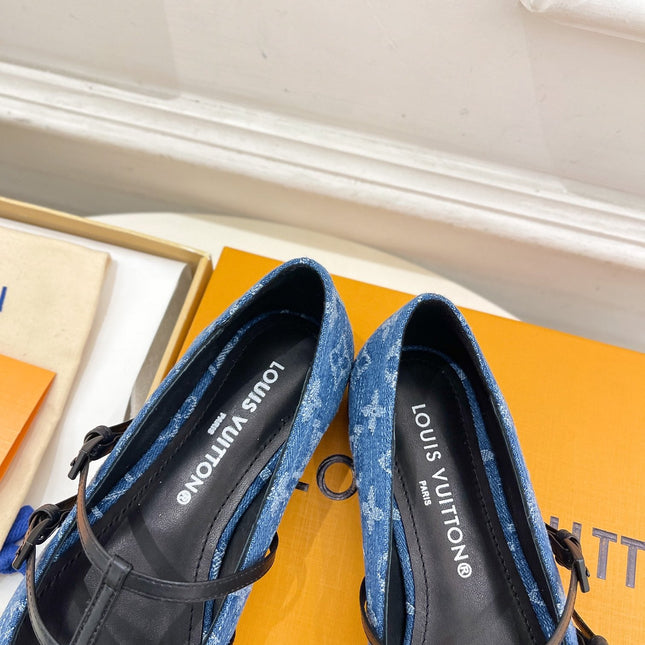 POINTED FLAT SHOES IN COBALT BLUE MONOGRAM DENIM