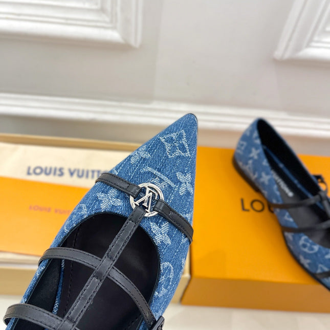 POINTED FLAT SHOES IN COBALT BLUE MONOGRAM DENIM