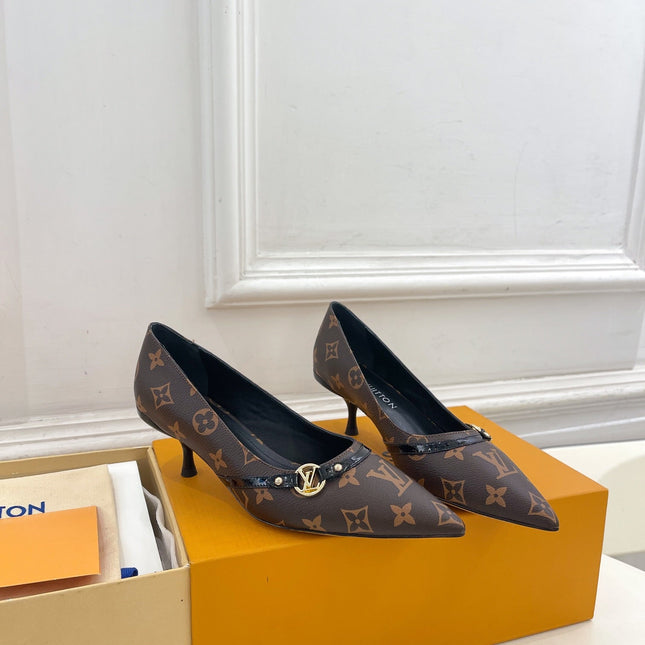 6AM HIGH PUMP 5 CM IN CHOCOLATE BROWN MONOGRAM CALFSKIN