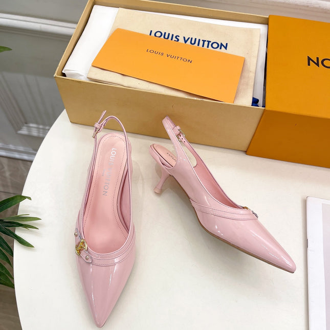 HIGH SLINGBACKS 5 CM IN BABY PINK CALFSKIN