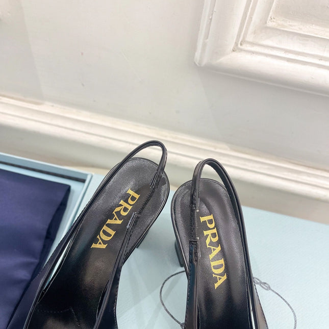 SQUARE TOE SLINGBACK PUMPS IN BLACK SMOOTH LAMBSKIN